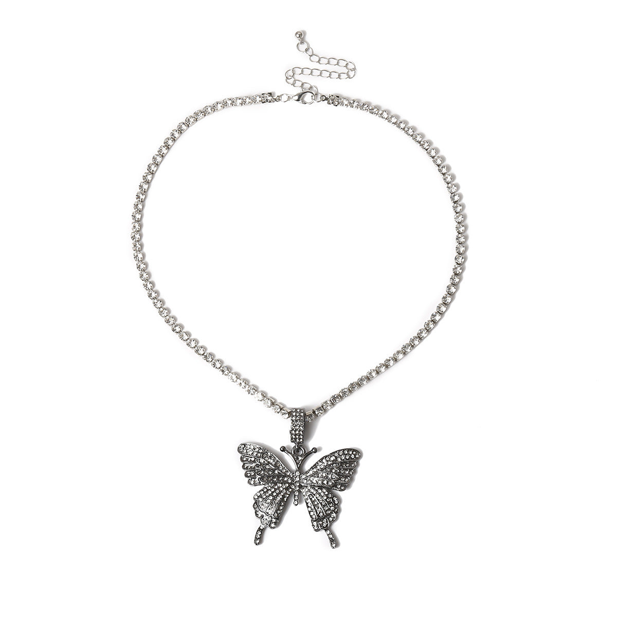 Womens Generous Single Layer Diamond Claw Chain Necklaces Butterfly Korean Style Hausofjb