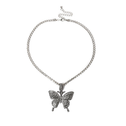 Womens Generous Single Layer Diamond Claw Chain Necklaces Butterfly Korean Style Hausofjb