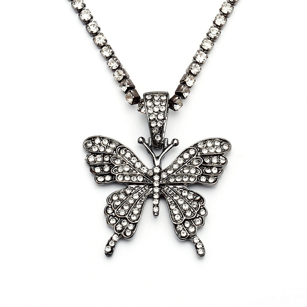 Womens Generous Single Layer Diamond Claw Chain Necklaces Butterfly Korean Style Hausofjb