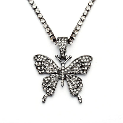Womens Generous Single Layer Diamond Claw Chain Necklaces Butterfly Korean Style Hausofjb