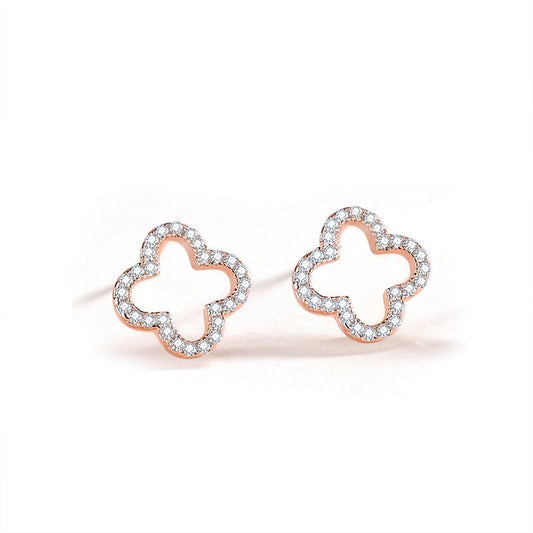 S925 Sterling Silver Forest-style Four-leaf Clover Diamond Earrings