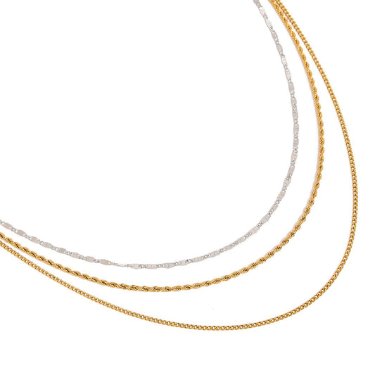 18K Gold Three-layer Chain With Gold And Silver Color Matching Design, Noble And Elegant Necklace