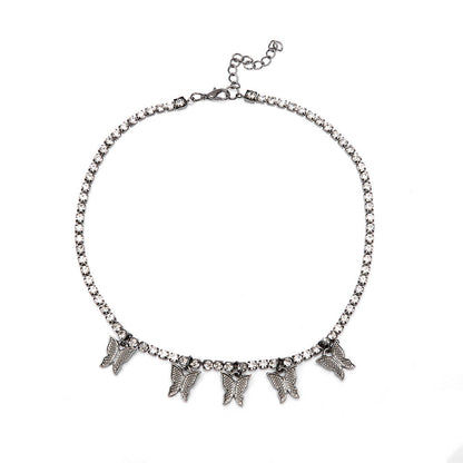 Womens Generous Single Layer Diamond Claw Chain Necklaces Butterfly Korean Style Hausofjb