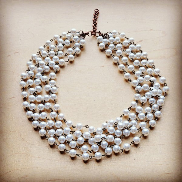 Five Strand Glass Pearl Collar-Length Necklace 257h