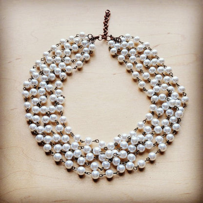 Five Strand Glass Pearl Collar-Length Necklace 257h