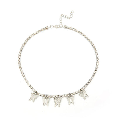 Womens Generous Single Layer Diamond Claw Chain Necklaces Butterfly Korean Style Hausofjb