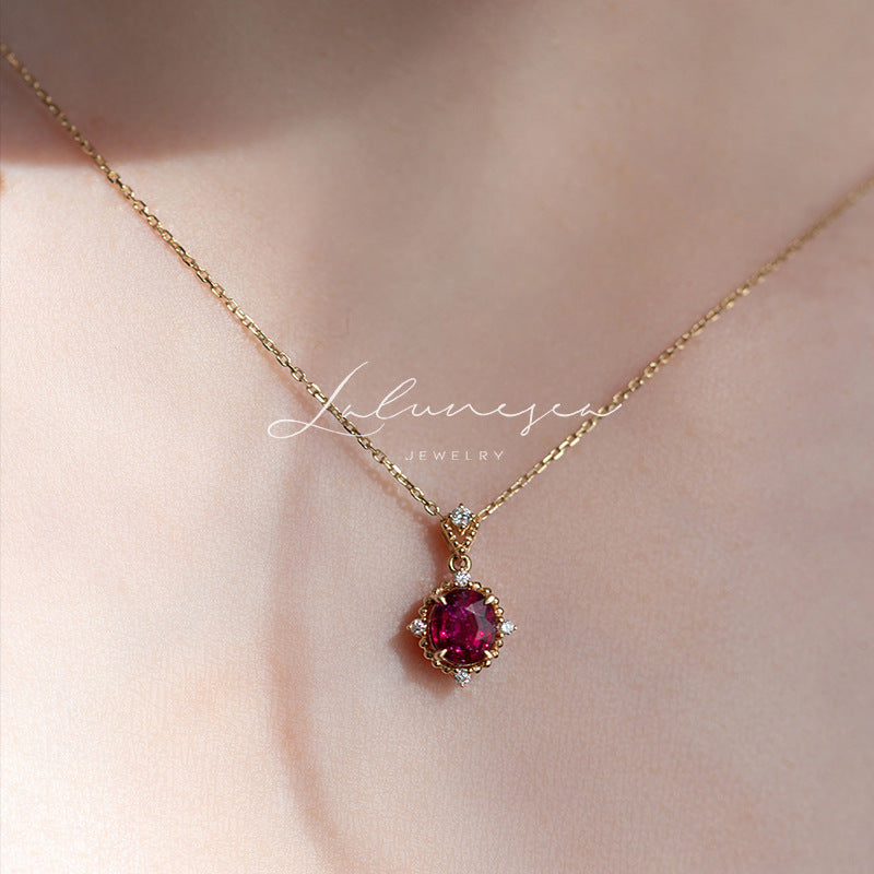 18K Gold Plated Ruby Necklace Exquisite Ellipse Retro Palace Style Hausofjb