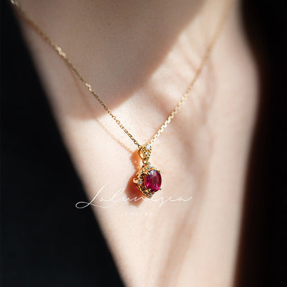 18K Gold Plated Ruby Necklace Exquisite Ellipse Retro Palace Style Hausofjb
