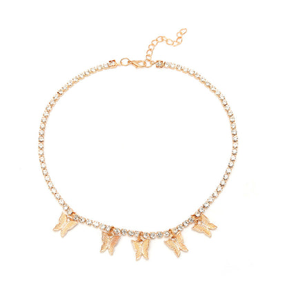 Womens Generous Single Layer Diamond Claw Chain Necklaces Butterfly Korean Style Hausofjb