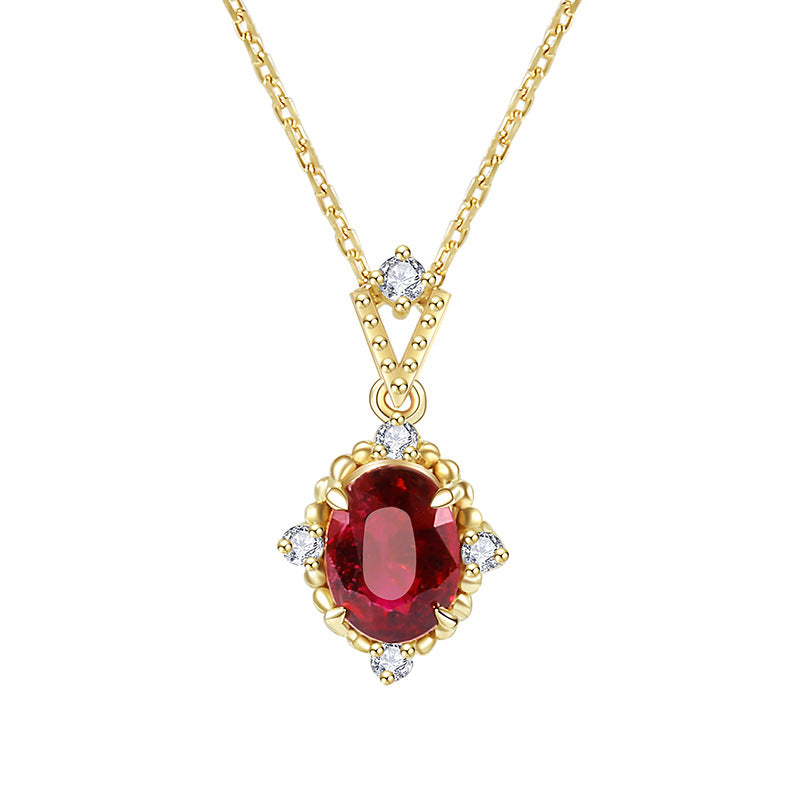 18K Gold Plated Ruby Necklace Exquisite Ellipse Retro Palace Style Hausofjb