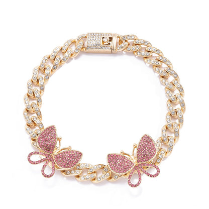 Hip-hop punk full diamond Cuban chain diamond large butterfly anklet
