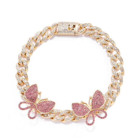 Hip-hop Punk Full Diamond Cuban Chain Diamond Large Butterfly Anklet