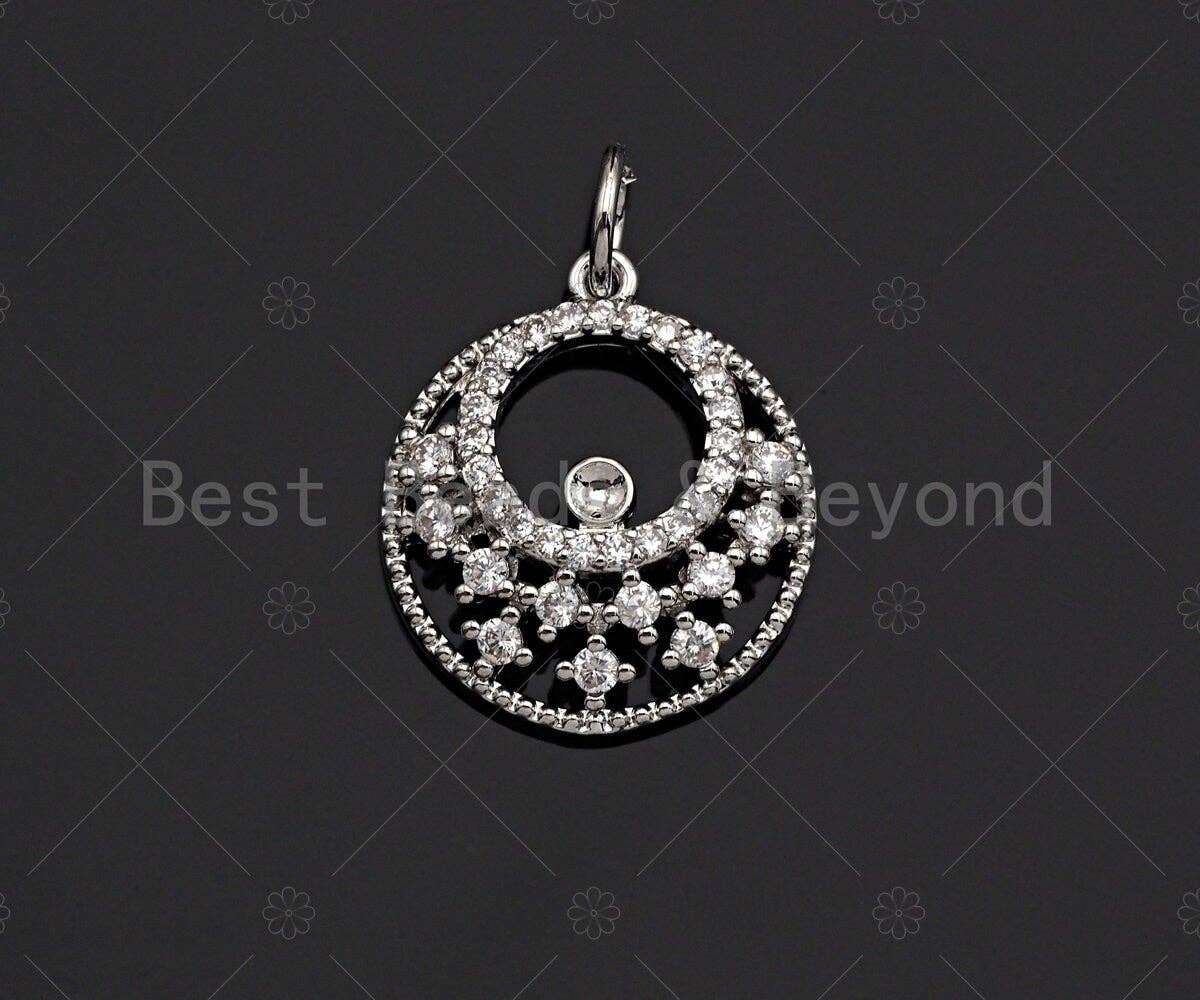 CZ Micro Pave Round Filligree Round GO-GO Pendant/Charm, Hollow Out Cubic Zirconia Pendant, Silver/Gold Tone, 15mm, Sku#Y260