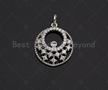 CZ Micro Pave Round Filligree Round GO-GO Pendant/Charm, Hollow Out Cubic Zirconia Pendant, Silver/Gold Tone, 15mm, Sku#Y260