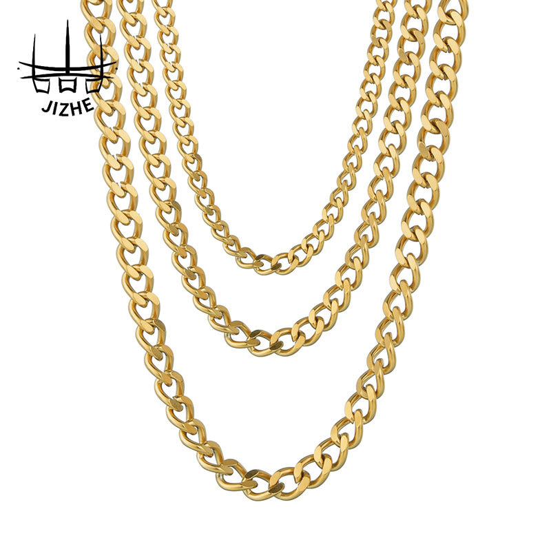 Womens Mens Hip Hop Cuban Link Chain Necklace Street Fashion Stainless Steel Hausofjb
