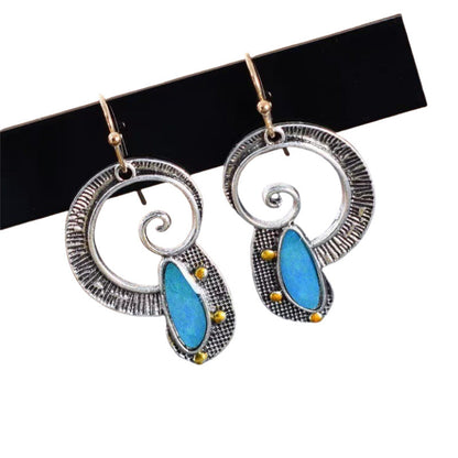 Creative Spiral-Inlaid Sapphire Earrings With Yellow Accents