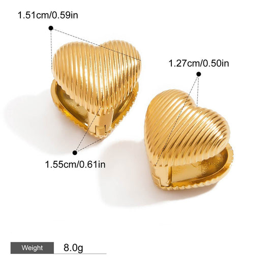 18K Gold Heart-shaped Earrings With Textured Design, Simple And Fashionable