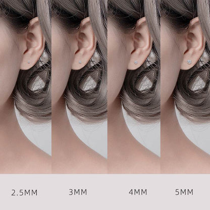 S999 Dazzling Minimalist CZ Stud Earrings, 2-8MM Cubic Zirconia Hypoallergenic Pure Sterling Silver Tiny Earrings for Sensitive Ears Daily