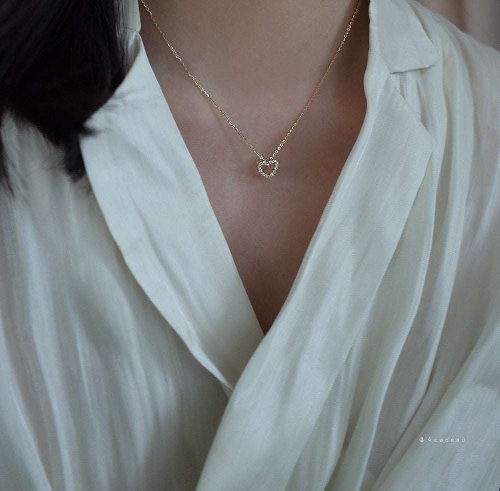Sier Gold Plated Heart Shaped Diamond Necklace For Women Korean Style Jewelry Hausofjb
