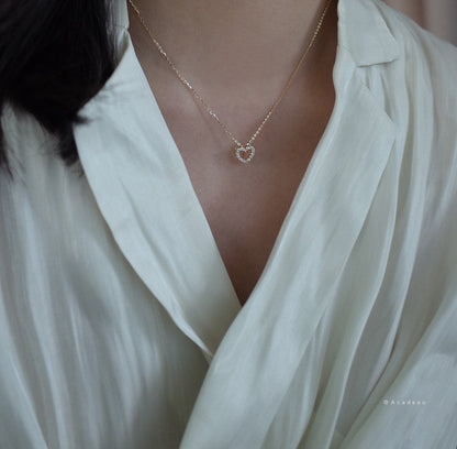Sier Gold Plated Heart Shaped Diamond Necklace For Women Korean Style Jewelry Hausofjb