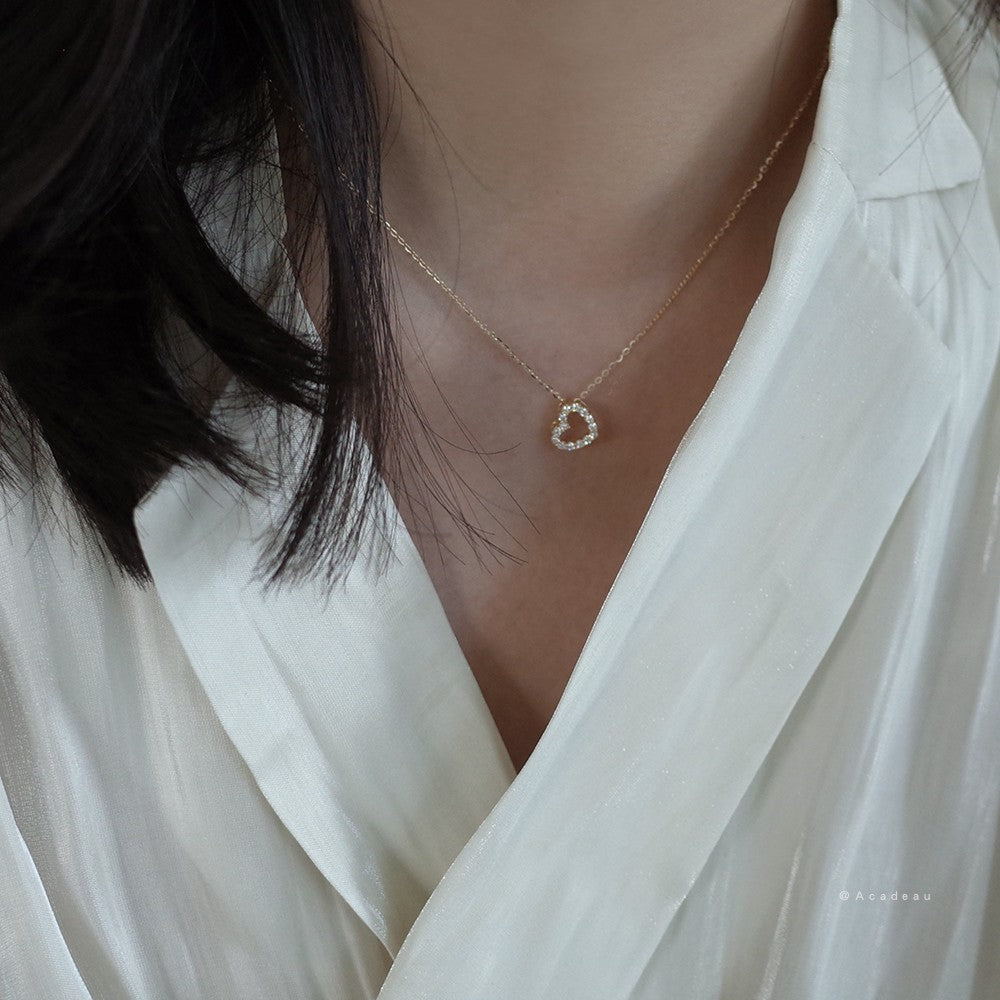 Sier Gold Plated Heart Shaped Diamond Necklace For Women Korean Style Jewelry Hausofjb