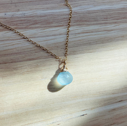 14k gold filled or sterling silver AQUA CHALCEDONY NECKLACE