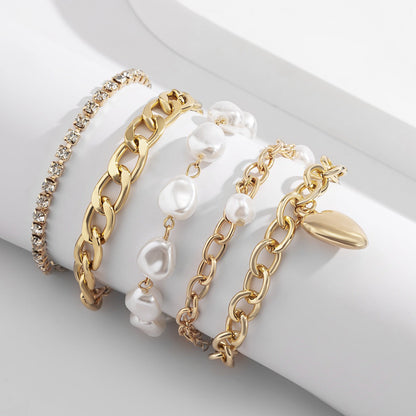 18k gold elegant Baroque special-shaped pearl heart chain bracelet