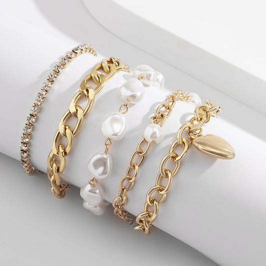 18K Gold Elegant Baroque Special-shaped Pearl Heart Chain Bracelet