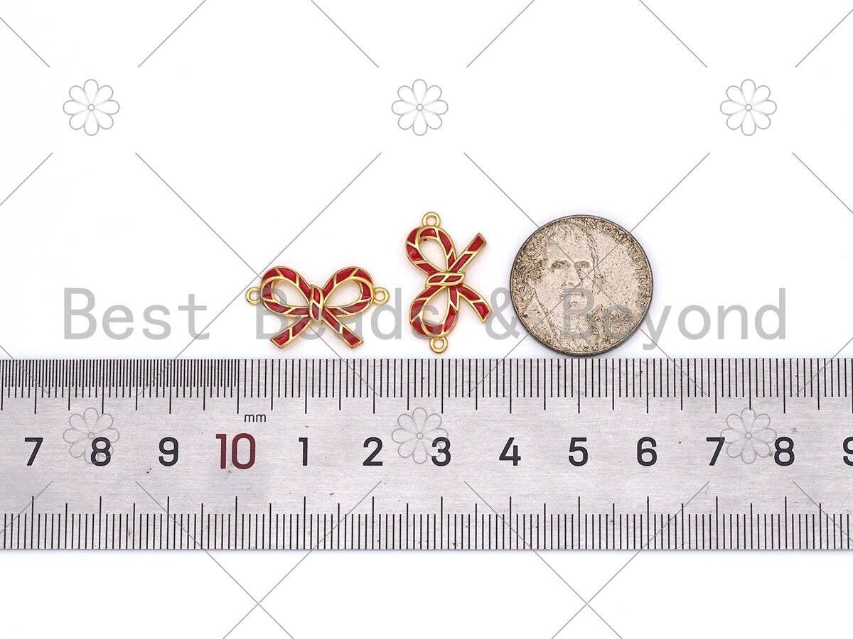 Enamel Red Bowknot Shape Connector, 18K Gold Filled Enamel Connector,Necklace Bracelet Connector, 21x12mm,Sku#Y511