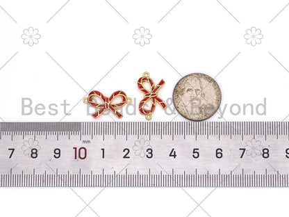 Enamel Red Bowknot Shape Connector, 18K Gold Filled Enamel Connector,Necklace Bracelet Connector, 21x12mm,Sku#Y511