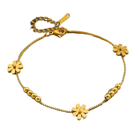 18K Gold Small Daisy Bean Luck Bead Bracelet