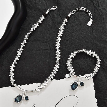 Twisted Gold Bead Blue Zircon Charm Bracelet For Women, Oval & Round Ocean Blue Cubic Zirconia Dainty Luxury Fashion Jewelry