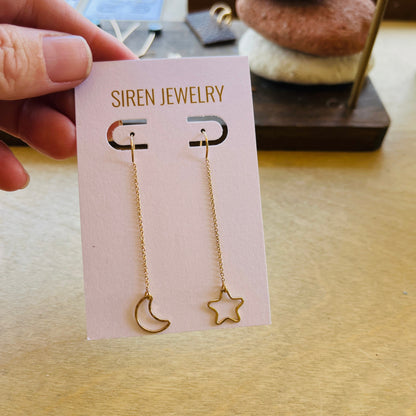 STAR & LUNA MOON THREADER EARRINGS