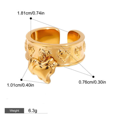 18K Gold Heart Design Trendy Personalized Earring and Ring Set