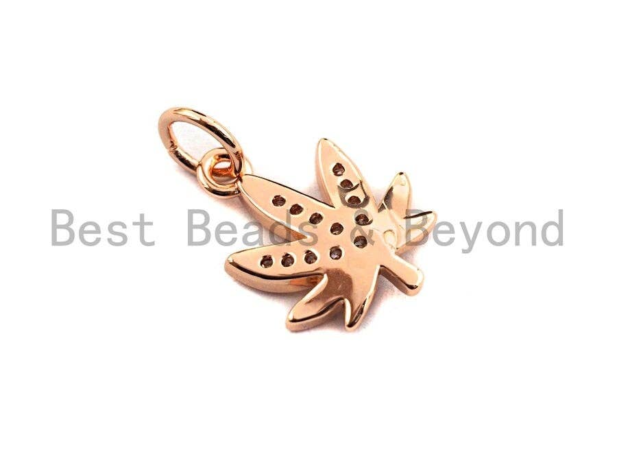 CZ Micro Pave Maple Leaf Shape Pendant,Cubic Zirconia Charm/Pendant, Gold/Silver/Rose Gold Tone,10x13mm,sku#Y231