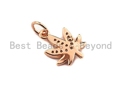 CZ Micro Pave Maple Leaf Shape Pendant,Cubic Zirconia Charm/Pendant, Gold/Silver/Rose Gold Tone,10x13mm,sku#Y231