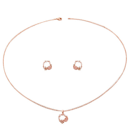 Korean SoftSweet Jewelry Set, Minimal Cubic Zirconia Inlaid Stud Earrings & Niche Design Clavicle Necklace For Women