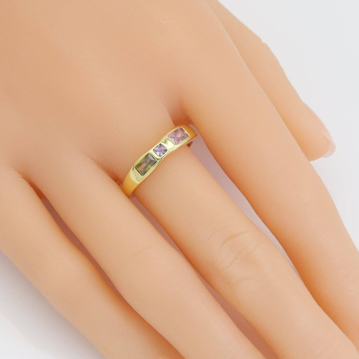 Gold Colorful Rectangle CZ Adjustable Ring, Sku#Y908