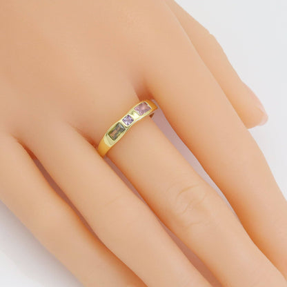 Gold Colorful Rectangle CZ Adjustable Ring, Sku#Y908