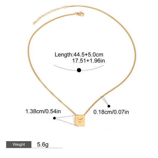 18K Gold Square Necklace With Twelve Zodiac Elements Design, Classic And Fashionable
