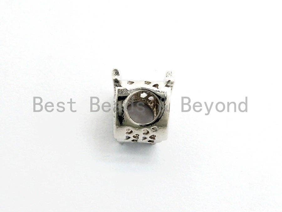 CZ Micro Pave Cupid Heart Big Hole Beads, Cubic Zirconia Heart Spacer Beads, Micro Pave Silver/Gold Heart Charms, 11x11x9mm,sku#Y123