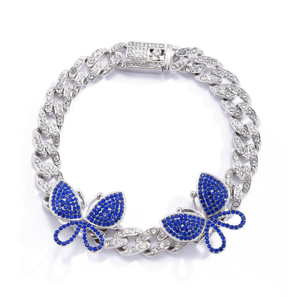 Hip-hop punk full diamond Cuban chain diamond large butterfly anklet