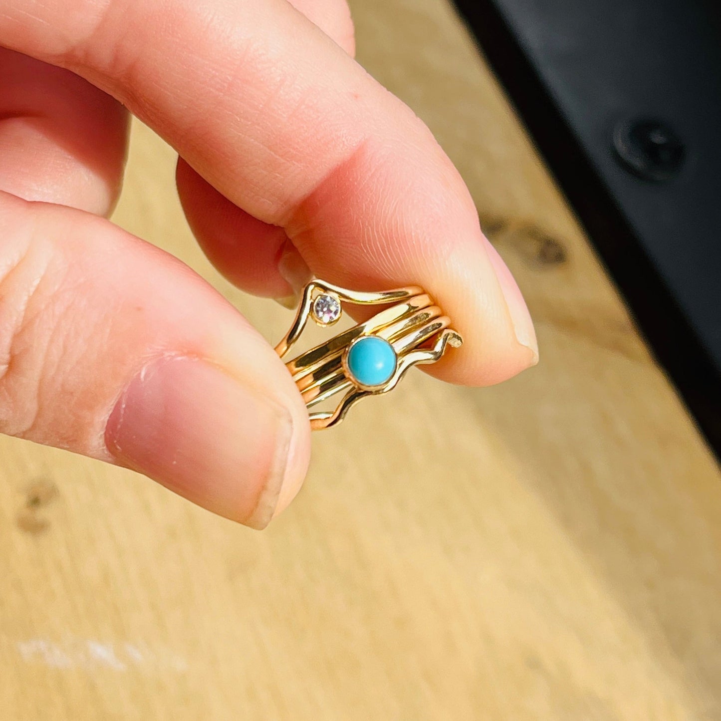 14K Gold Filled V DIAMOND TURQUOISE GEM SET