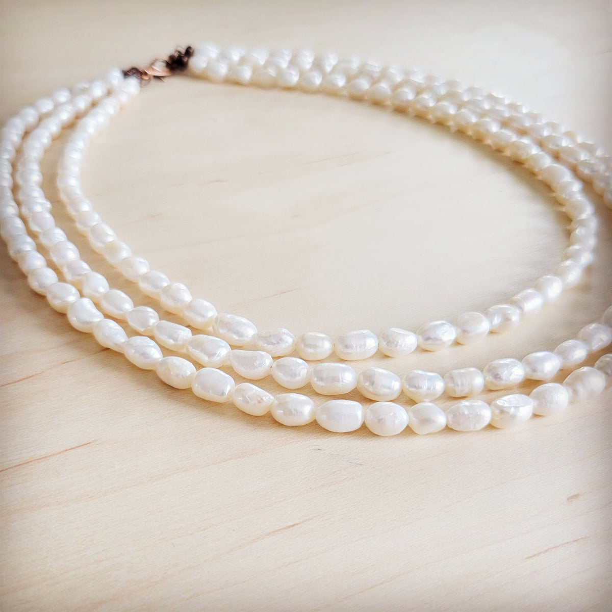 Genuine Freshwater Pearl Triple Strand Layered Boho Necklace 263r