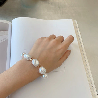 New Handmade Imitation Pearls Gold Metal Link Chain Bracelets for Women Girl Summer Party Luxury Jewelry Gift