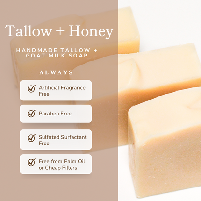 Pure Tallow + Honey Fragrance Free Handmade Tallow and Goat Milk Soap Bar Pretty farm girl