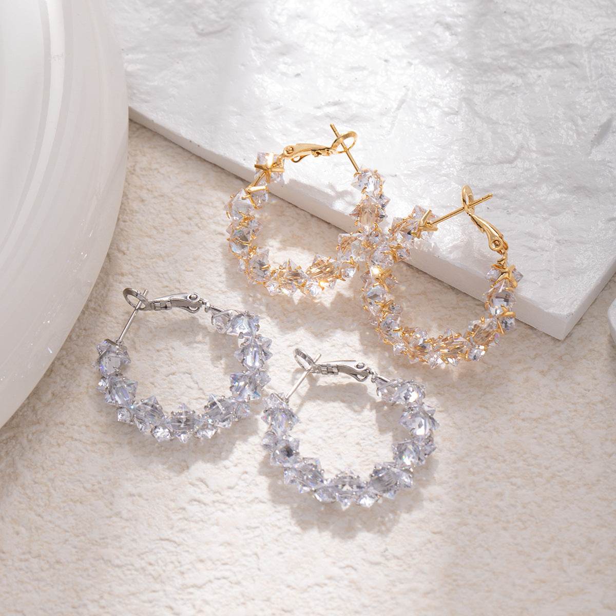 Dazzling Irregular Crystal Circle Hoop Earrings with S925 Sterling Silver Post, New Trend Elegant Geometry Earrings for Women Gifts | Cubic Zirconia
