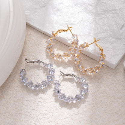 Dazzling Irregular Crystal Circle Hoop Earrings with S925 Sterling Silver Post, New Trend Elegant Geometry Earrings for Women Gifts | Cubic Zirconia