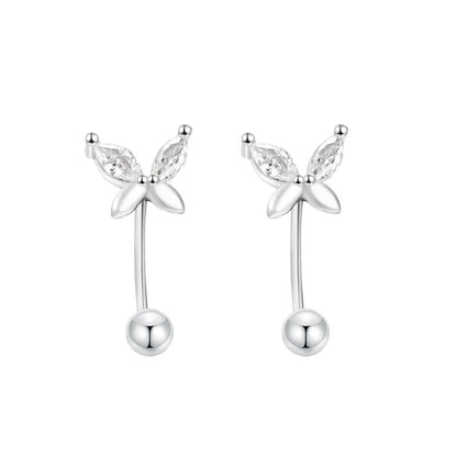 S999 Sterling Silver Butterfly Stud Earrings For Women, Minimalist Design, Screw Back Tragus Piercing, Dainty & Elegant Screw Fastening