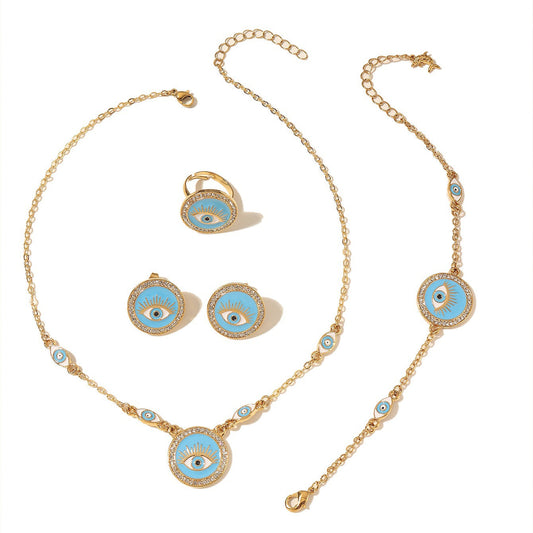 Bohemian Evil Eye Necklace, Bracelet And Earring Set